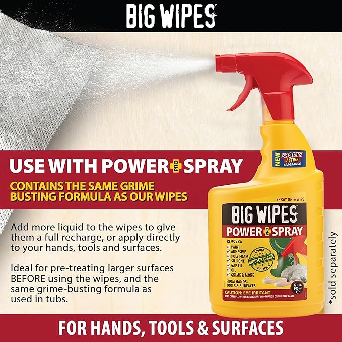 BIG WIPES Power Spray Heavy Duty Cleaning Solution for Tough Grime, Garage, Shop, and Professional Jobsite Use - 32 Ounces (8 Pack)