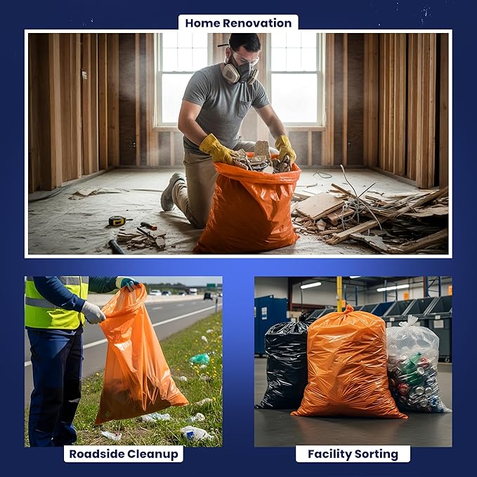 Plasticplace 42 Gallon Trash Bags |3.0 Mil | Orange Heavy Duty Contractor Trash Bags | 33" x 48", 50 Count (Pack of 1)