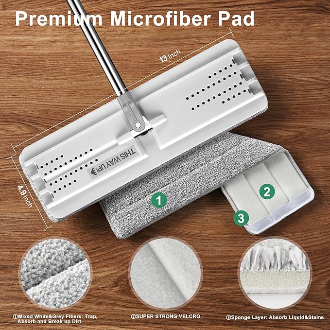 JOYMOOP Mops and Bucket with Wringer Set with 50" Mop Handle with Flexible 13" Flat Head with Flat Mop