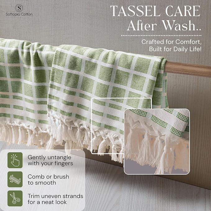 Matrix Dobby Kitchen Towels Set of 12, 100% Cotton, Combo Pack, 16"x26", Absorbent Tea Towels with Handmade Tassels, Reusable Cleaning Cloths - Orange, Mint Green, Sky Blue