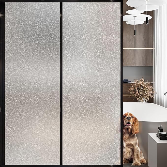 Frosted Glass Window Privacy Film Decorative, Bathroom Privacy Film for Glass Windows Cover, Static Cling, Removable, Reusable, Anti-UV, Anti-Glare, Heat Blocking,Flash Point Pure,45.2×314.9Inch