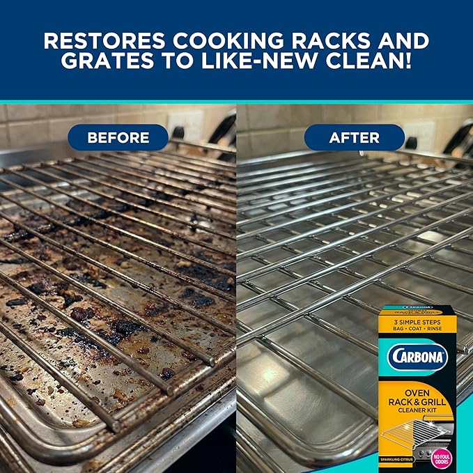 Carbona Oven Rack & Grill Cleaner Kit, Includes Bag & Gloves, Eliminates Thick Grease, Grime & Baked-On Food, Unscented Formula