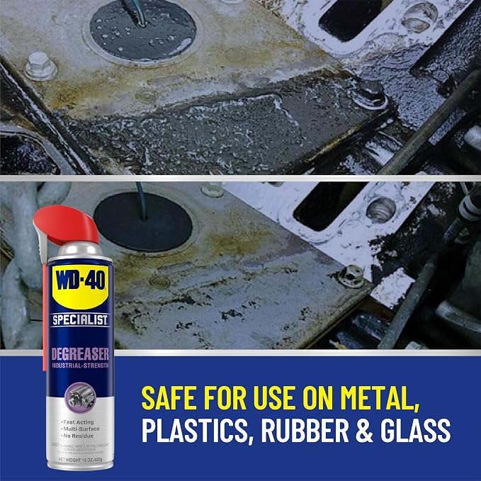 WD-40 Specialist Degreaser with Smart Straw, Heavy-Duty Degreaser for Breaking Down Grease on Engines, Heavy Machinery, Power Equipment and Metal Tools, Industrial Strength Fast-Acting Formula, 15 Oz