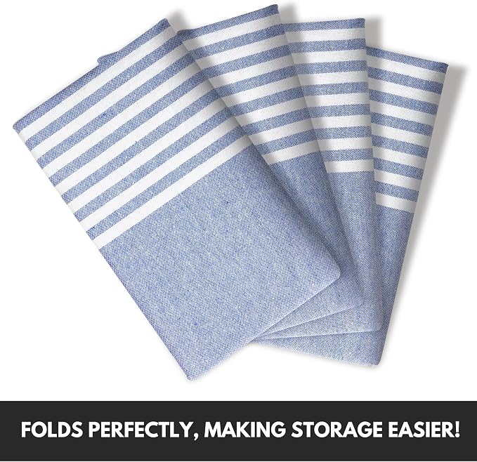 Turkish Kitchen Towels 18x26 Inches with Tassels - 4 Pack - Absorbent, Durable, Soft 100% Cotton Dish Towels for Drying & Cleaning - Machine Washable, Quick Dry - Indigo Blue