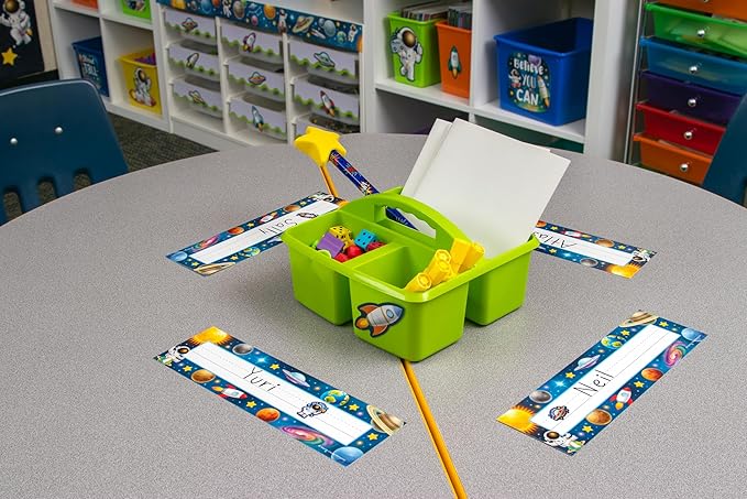 Teacher Created Resources Lime Portable Plastic Storage Caddy 6-Pack for Classrooms, Kids Room, and Office Organization, 3 Compartment