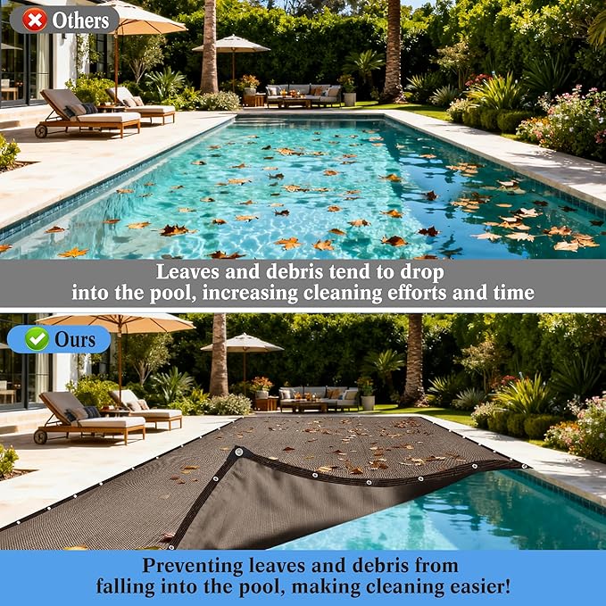 Pool Leaf Net Cover with Gromments and Ropes, 20 x 40 FT Mesh Pool Covers for Inground/Above Ground Swimming Pools, Keep Leaves Out of Your Pool, Tear Resistant, UV Resistant, Reatherproof