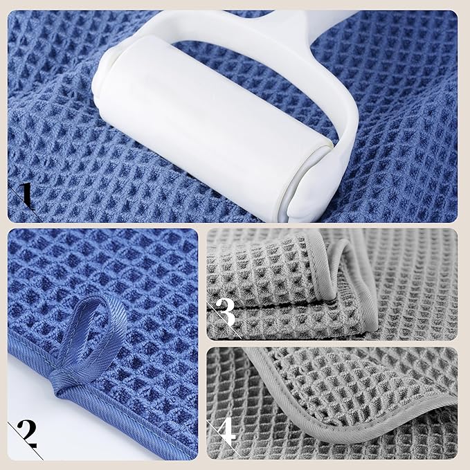 POLYTE 430 GSM Microfiber Oversize Quick Dry Lint Free Bath Towel, 60 x 30 in, 4 Pack (Waffle Weave)