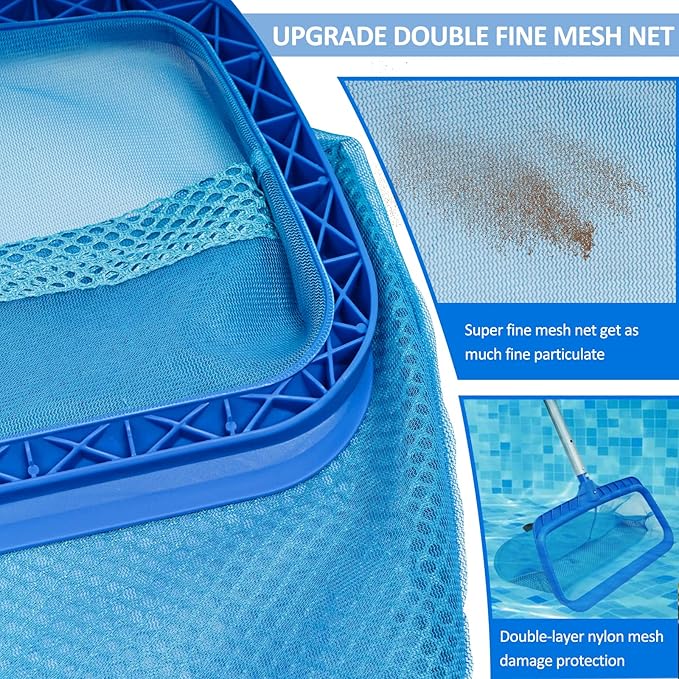 Poolvio Pool Skimmer Net, Pool Rake & Pool Round Brush (Blue)