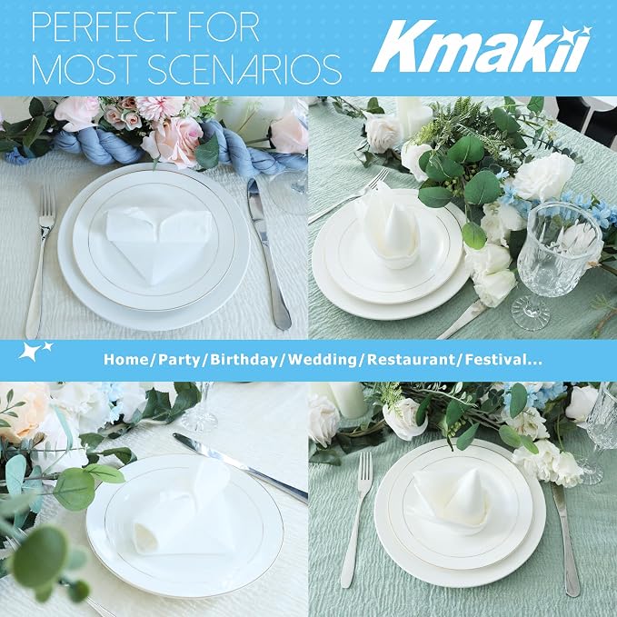 KMAKII White Disposable Dinner Napkins Linen-Feel Colored Paper Napkins Premium Cloth Like Napkins Ideal For Restaurant, Events, Weddings&Party,50 Pack 16 x 16 inches