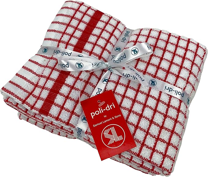 poli-dri New Samuel Lamont Authentic Kitchen Tea Towels (Red, 3 Pack)