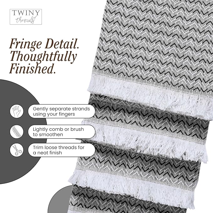 TWINY threads Kitchen Towel Chevron Weave, Premium Kitchen Linen Set, Large 100% Cotton Dish Rags, Absorbent Quick Drying for Daily Use, Washable Reusable, Set of 4, 16x26 Inches, Black