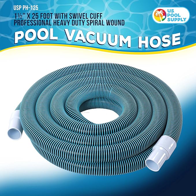 U.S. Pool Supply Pool Vacuum Hose - 1-1/2" x 25' Professional Heavy Duty Pool Hose for Inground, Spiral Wound with Kink-Free Swivel Cuff - Connect to Vacuum Heads, Skimmer, Cleaner, Filter Pump Inlet