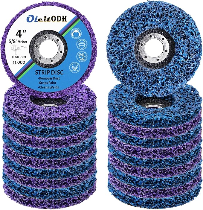 20 Pcs 4" x 5/8" Strip Discs Bulk, Paint Stripping and Rust Removal Wheels for Angle Grinders, Abrasive Grinding Discs for Metal, Wood, and Fiberglass, Blue+ Purple