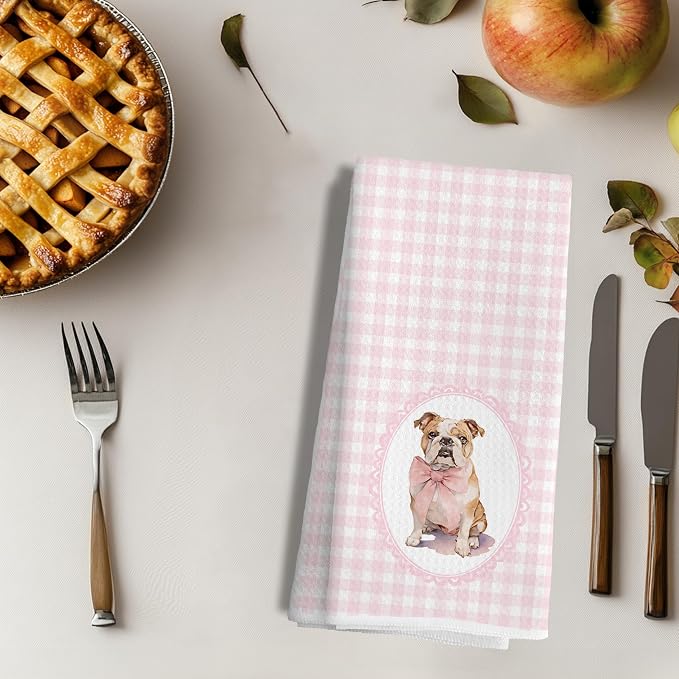 Coquette Pink Bow French Bulldog Dog Kitchen Hand Towels for Bathroom, French Bulldog Gifts for Women, Coquette Pink Goldendoodle Dog Girly Bathroom Kitchen Decor, 16x24 Inches