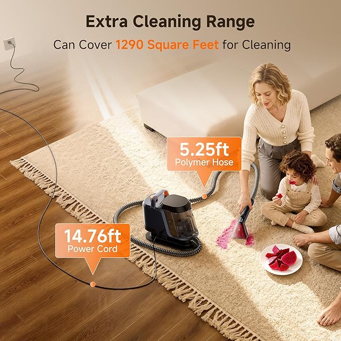 Uwant Portable Carpet and Upholstery for Deep Cleaner, 18Kpa Carpet Cleaner Machine for Cars, Pets with Cleaning Tool and Self Cleaning for Spot, Rug, Couch Set of 1