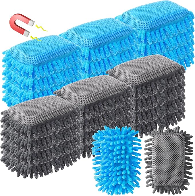 Sherr 24 Pcs Magnetic Microfiber Dry Erase Eraser Whiteboard Erasers Microfiber Shag Washable White Board Erasers Bulk for Markers Chalk Home Office(Blue,Gray)