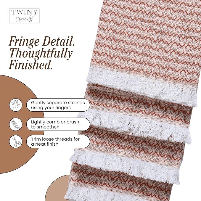 TWINY threads Kitchen Dish Towel Chevron Weave, Premium Large 100% Cotton Kitchen Linen Set, Dish Rags and Wash Rags, Absorbent Quick Drying, Washable Reusable, Pack of 4, 16 x 26 Inch, Rust