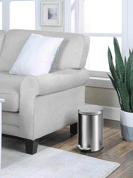 SunnyPoint 4.5 Liter(1.2 Gallon) Small Round Trash Can with Plastic Inner Bucket; Bathroom, Office, Kitchen and Bedroom Step On and Slow Close (S.N)