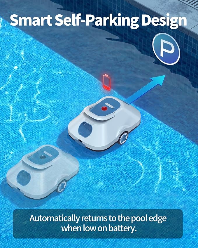 Robotic Pool Cleaner,Cordless Automatic Pool Cleaner with 210Mins Runtime,Pool Vacuum for Above Ground & Inground Pools,Easy Retrieve,Smart Planning,Coverage up to 2200 Sq.Ft,Light Navy