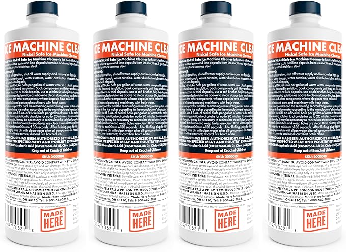 Made Here Co. Nickel-Safe Ice Machine Cleaner & Descaler - 16 oz (4-Pack) - Powerful Descaler for Nickel-Based Ice Makers - Safe for Home & Commercial Use