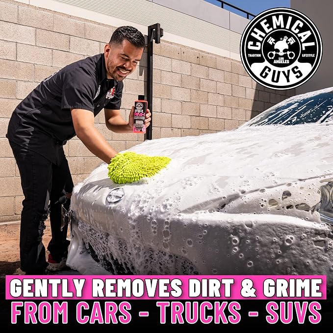 Chemical Guys Mr. Pink Car Wash Soap & Chenille Wash Mitt Kit - 64 oz High Foaming Auto Shampoo with Plush Microfiber Mitt - Safe for Cars, Trucks, Motorcycles, and RVs - Scratch-Free Cleaning Combo
