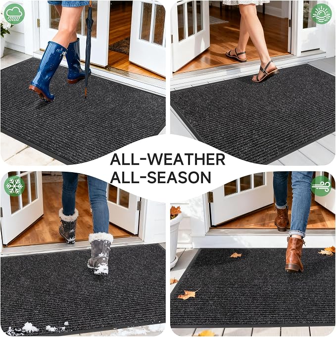 100pointONE Front Door Mat, Heavy Duty Indoor Outdoor Doormat for Entryway, 48" x 36" Low Profile Outdoor Mats for Home Entrance, Stain and Fade Resistant Welcome Mat for High Traffic Area, Black