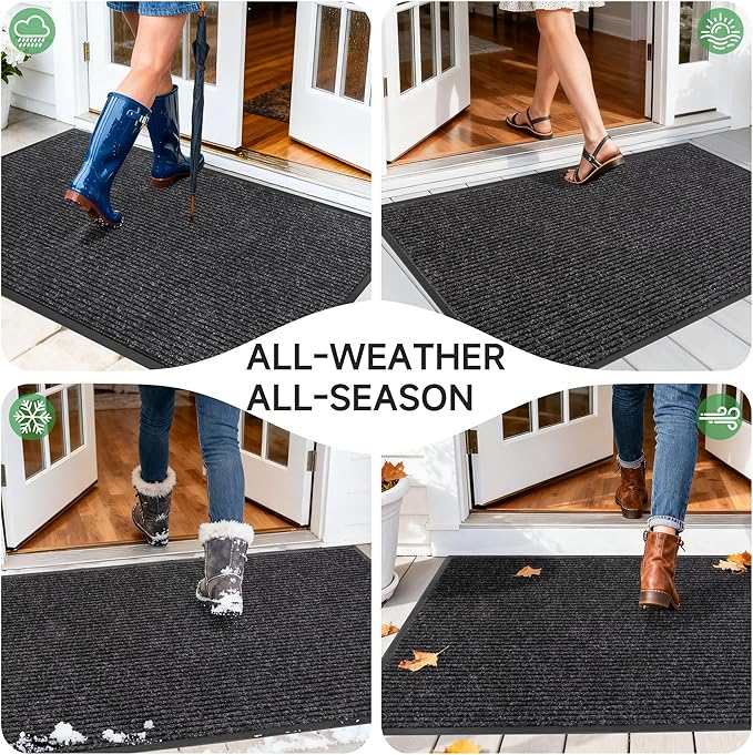 100pointONE Front Door Mat, Heavy Duty Indoor Outdoor Doormat for Entryway, 72" x 48" Low Profile Outdoor Mats for Home Entrance, Stain and Fade Resistant Welcome Mat for High Traffic Area, Black