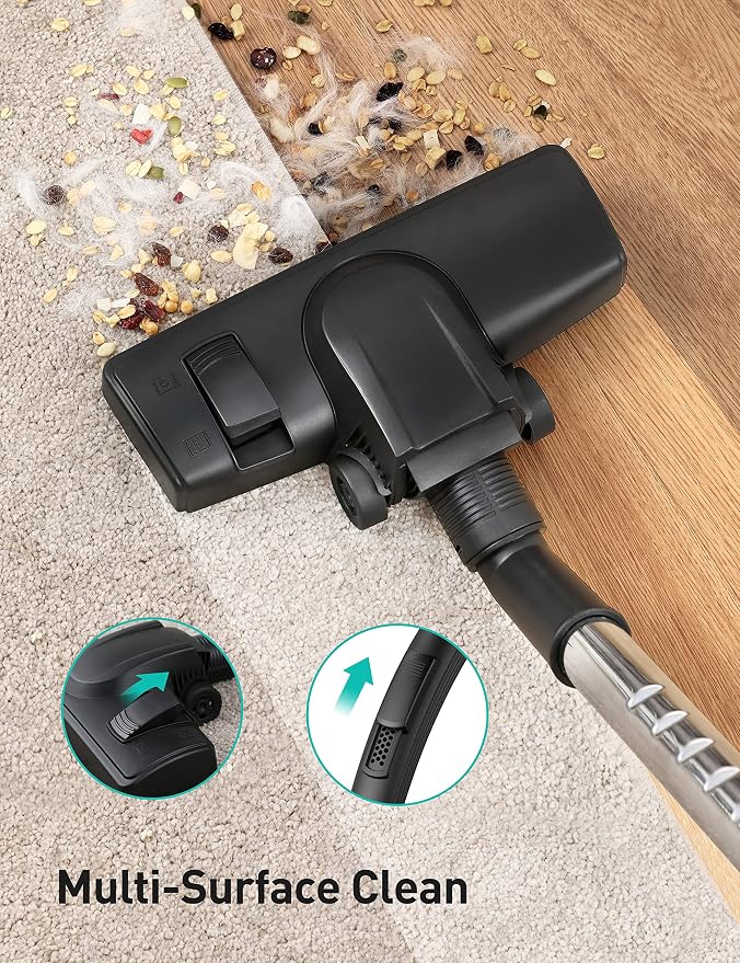 Aspiron 40Kpa Canister Vacuum Cleaner, 1600W Bagless Canister Vacuum Cleaner with 5 Tools, Auto Cord Rewind, H13 HEPA Filter, 4Qt Large Cup, for Hard Floors, Carpet, Pet, Upholstery, Tiles, Purple