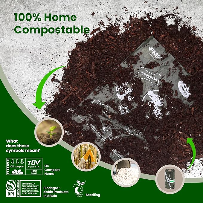 FMP Brands 100% Compostable Bags with Handle 2.6 Gallon 0.78 Mil Grocery Shopping Bags, Small Garbage Bags for Bathroom & Food Scrap, BPI & OK Compost Certified, ASTM D6400 Compliant - [1000 Count]