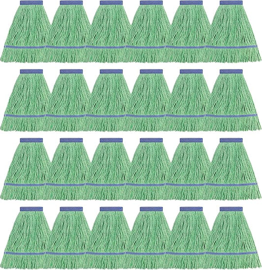 Matthew Cleaning Heavy Duty Mop Head Commercial Replacement for General and Floor Cleaning , Wet Industrial Blue Cotton Looped End String Head Refill (Case of 24) Green