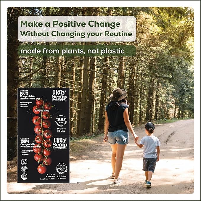 Small Compostable Trash Bags - 2.6 Gallon, 200 Pack, 100% Plastic-Free Decomposing Kitchen Food Waste Trash Can Bags & Liners, Thick Countertop Garbage, Bathroom & Bio Bin Bags