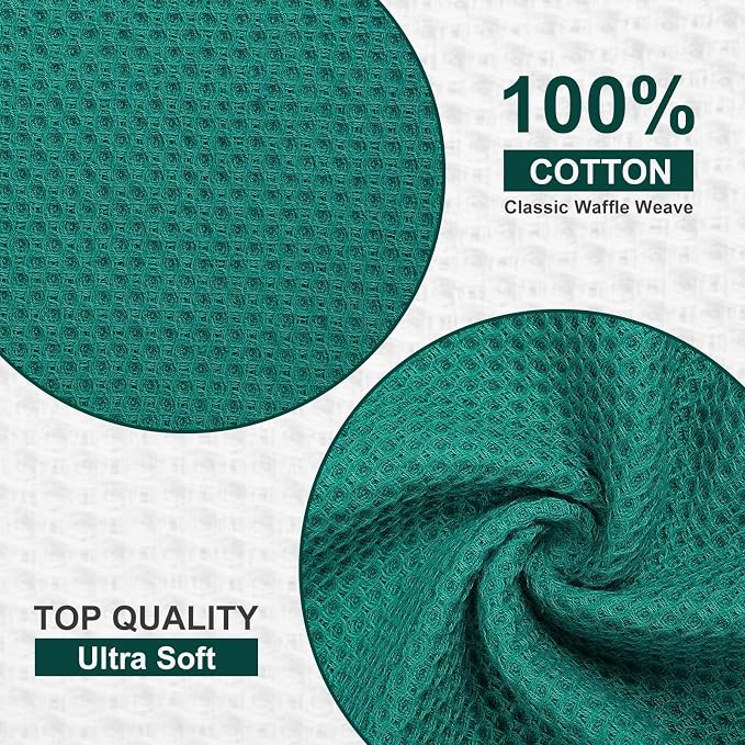 Kitinjoy 100% Cotton Kitchen Dish Cloths (12 X 12 Inches, Teal), 12 Pack Waffle Weave Ultra Soft Absorbent Dish Towels for Drying Dishes Quick Drying Kitchen Towels Dish Rags