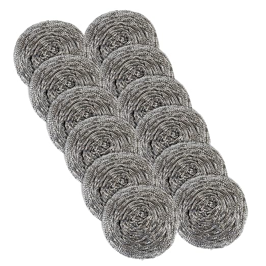 Restaurantware Stainless Steel Scrubber 100 Pack 3.543 x 3.543 x 2.362 Inches Heavy-Duty Metal Cleaning Pad Rust-Resistant Kitchen Scouring Tool for Tough Cleaning Silver