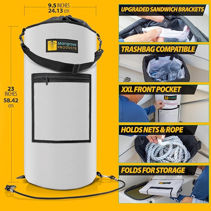 Mangrove Products: Portable Boat Trash Can, Reusable Trash Bag, Boating Equipment, Boat Storage, Boat Accessories Marine, Pontoon Boat Accessories, Fishing, Sandbar, RV, or Camping