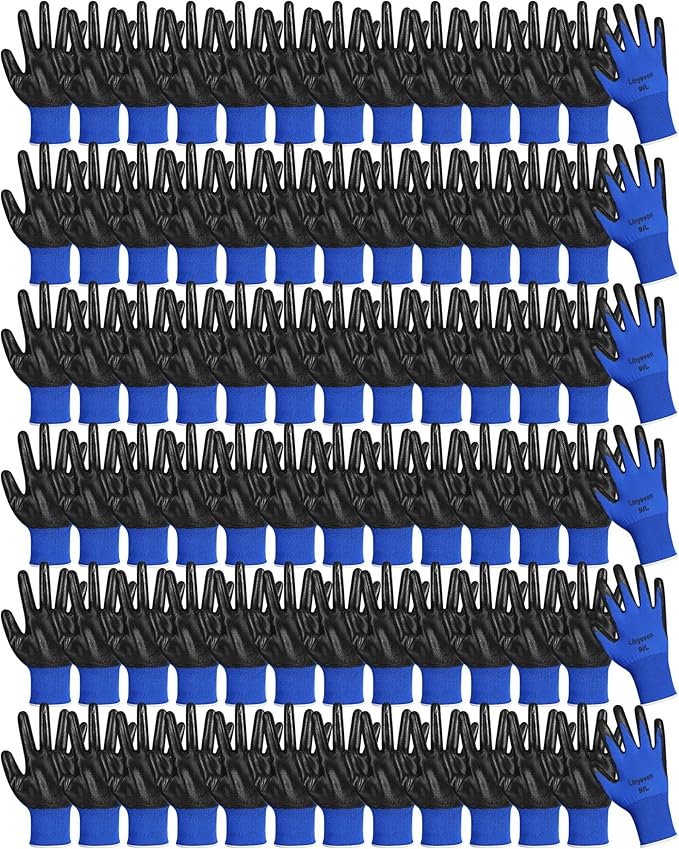 Maxcheck PU Coated Gloves Bulk, Reusable Rubber Safety Gloves for Men Women Work Warehouse, Mechanic, Woodworking