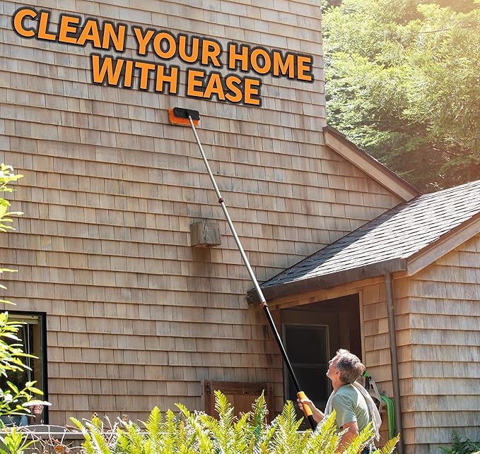 20 Foot High Ceiling Duster and Brush Kit with 7-24 ft Extension Pole // Telescoping Duster, Window Squeegee and Cobweb Duster with Exension Pole // Interior and Exterior House Cleaning Brushes