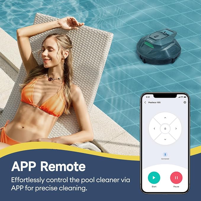 Ultenic Cordless Robotic Pool Cleaner with Remote＆APP Control, Pool Vacuum for Above & In-Ground Pool up to 850 Sq.ft., 90 Mins Long Runtime, Fast Charging, Self-Parking＆2.5L Large Filter, Green