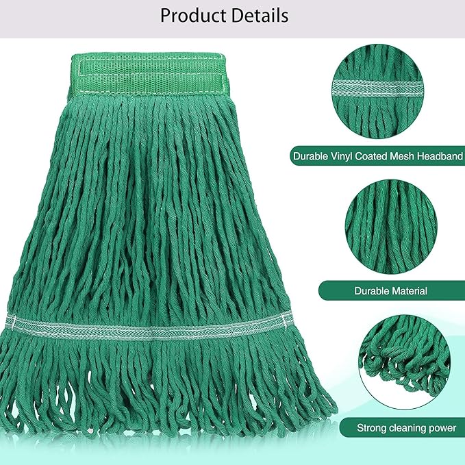 10 PCS 27.6 Inch Commercial Mop Head Refills – Heavy Duty Cotton Replacements for Industrial and Residential Floor Cleaning (Green)