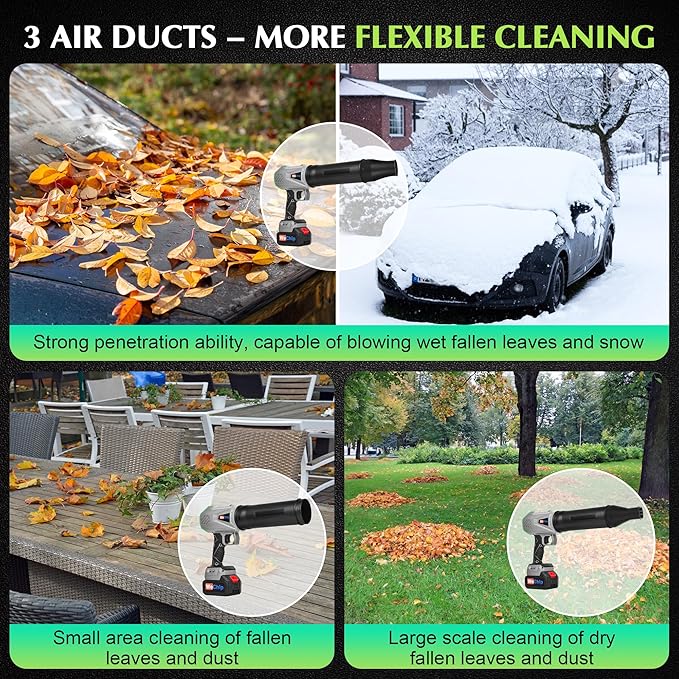 Wechip Cordless Leaf Blower 2 Batteries - 3 Adjustment Air Tubes,Handheld Jet Fan Air Blower for Cleaning Yard/Car/Indoor(Silver)