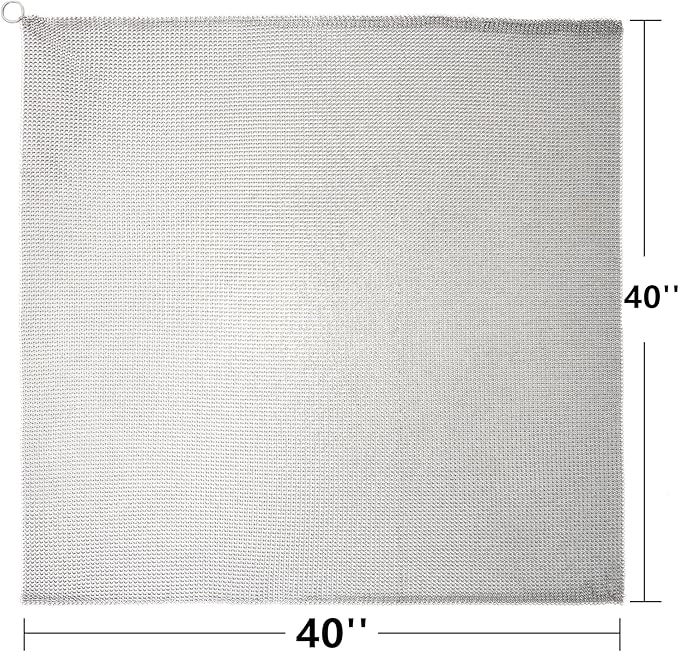 Cast Iron Cleaner & Chainmail Skillet Scrubber - 40''x40'' 3.8mm Small Ring, 316L Stainless Steel Interlocking Mesh Sheet, Flexible Chainmail Panel, Fine Linked Ring Fabric, Woven Ring Net
