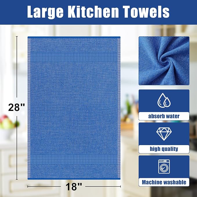 Homaxy Premium Kitchen Towels(18”x 28”, 8 Pack), Large Cotton Kitchen Hand Towels, Flat and Terry Dish Towels, 380 GSM Highly Absorbent Tea Towel Set with Hanging Loop, Blueberry