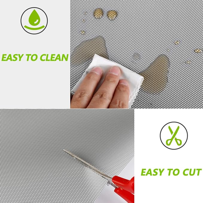 HooTown Shelf Liners Kitchen Cabinet Drawer Mats 11.8 Inch Wide x 59 inches Long, Non Adhesive EVA Plastic Washable Waterproof Pads for Refrigerator, Freezer, Fridge, Pantry Closet, Cupboard, Gray