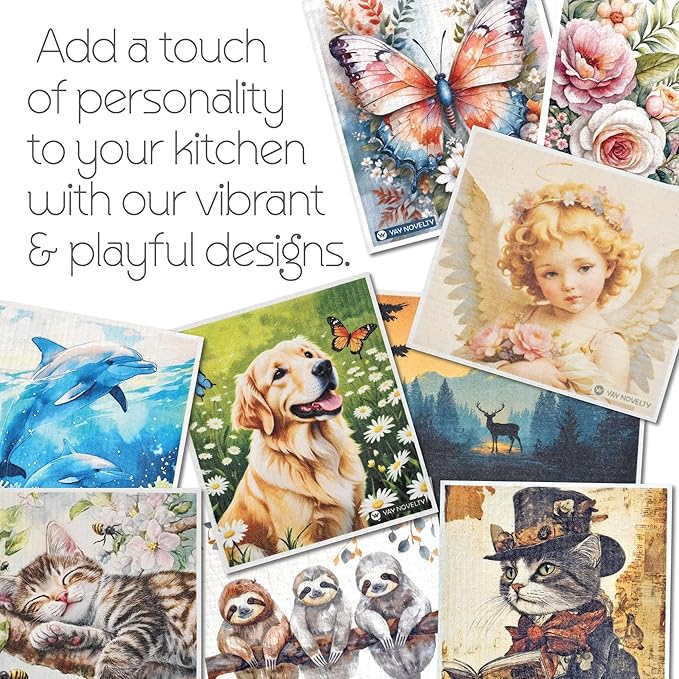 Swedish Dishcloths - 12 Pack | Made in Germany | Ultra-Absorbent, Reusable Cellulose Sponge Cloths for Kitchen | No-Odor, Eco-Friendly Cleaning Wipes | Water-Based Ink | Vintage Owl