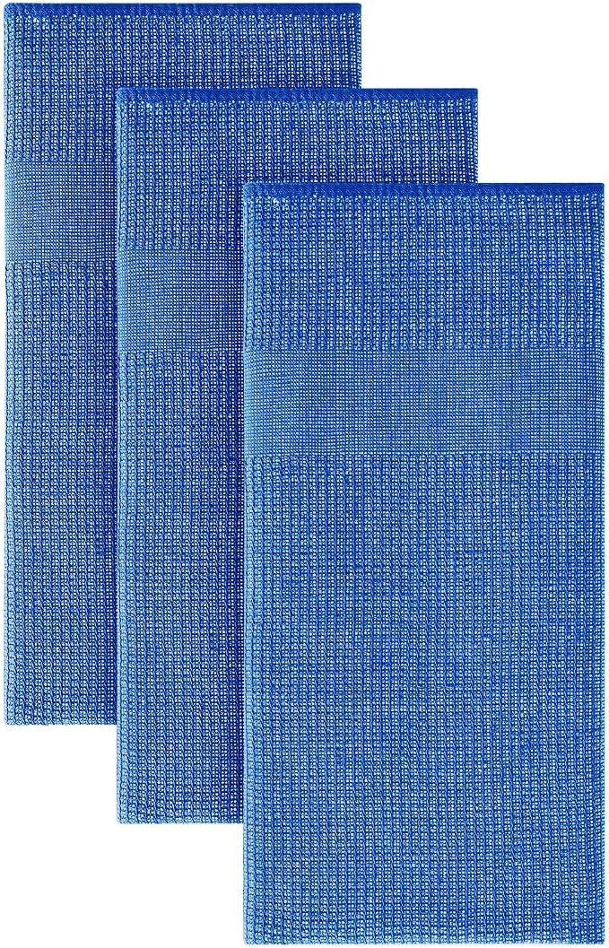 Homaxy Premium Kitchen Towels(18”x 28”, 3 Pack), Large Cotton Kitchen Hand Towels, Flat and Terry Dish Towels, 380 GSM Highly Absorbent Tea Towel Set with Hanging Loop, Blueberry