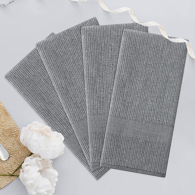 Homaxy Premium Kitchen Towels(18”x 28”, 8 Pack), Large Cotton Kitchen Hand Towels, Flat and Terry Dish Towels, 380 GSM Highly Absorbent Tea Towel Set with Hanging Loop, Grey
