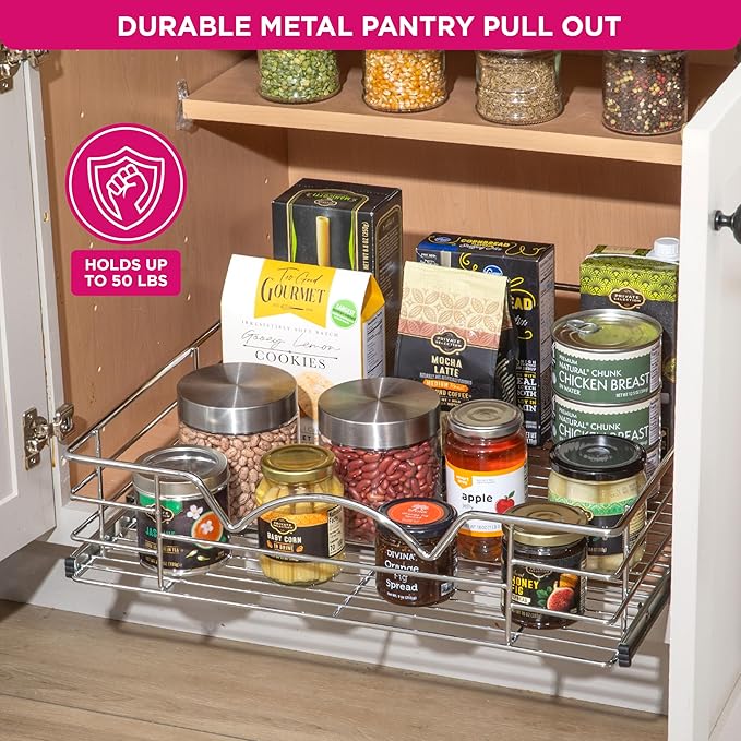 HOLDN’ STORAGE Pull Out Cabinet Organizer, Slide Out Drawer for Kitchen Cabinets & Pantry, Roll Out Shelf for Pots, Pans & Under Sink Storage, Heavy-Duty Full-Extension, 20"W x 21"D x 5"H