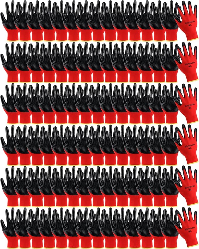 Maxcheck PU Coated Gloves Bulk, Reusable Rubber Safety Gloves for Men Women Work Warehouse, Mechanic, Woodworking