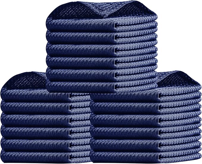 Native Fab 18 Pack Waffle Dish Cloths - 100% Cotton, 12x12 inch, Absorbent, Quick Drying, Washable Towels for Cleaning, Cooking & Baking - Perfect for Home, Restaurants, Bars, Multi Use - Indigo Blue