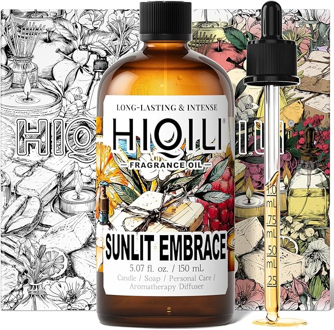 HIQILI Sunlit Embrace Fragrance Oil for Diffuser, Candle, Soap & Perfume Making, Floral-Woody Scent, Long Lasting Aroma - 5.07 Fl Oz