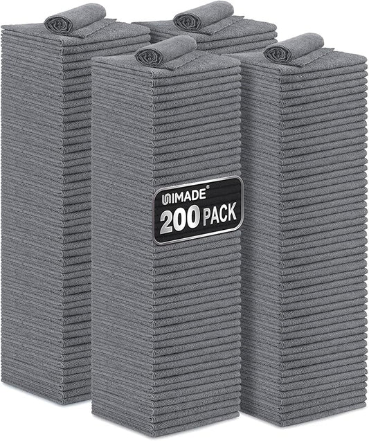 UNIMADE Microfiber Cleaning Cloth, 200 Pack Microfiber Towels for Cars Reusable Shop Rags Bulk Lint Free Cleaning Towels for Car Kitchen Automotive Bar Mechanic Restaurant Garage, 11.5"x 11.5", Grey
